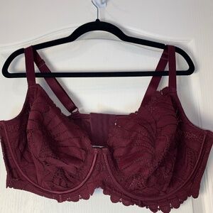 46DDD  Déesse Lingerie Burgundy Lace Underwire Bra Full Bust Elegant